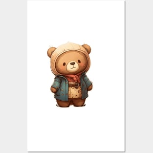 Cute Bear Cartoon Adventurer Adorable Kawaii Animal Posters and Art